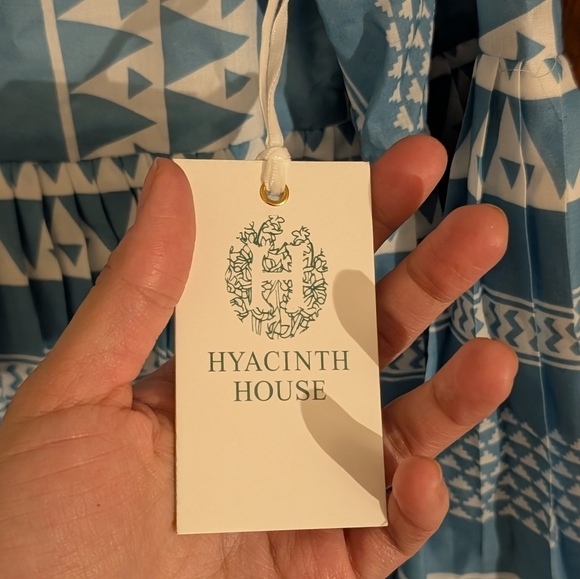 New With Tags HYACINTH HOUSE Blue & White Bell Sleeved Blaine Mini Dress Size XS - Picture 10 of 16